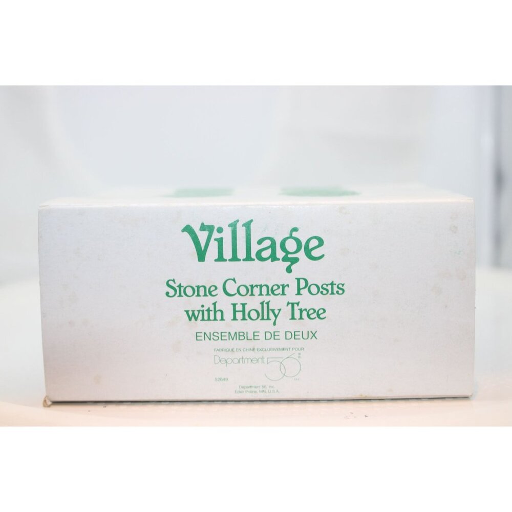 Dept 56 Village Accessories - Stone Corner Posts with Holly Tree